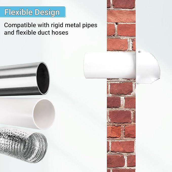 4 Inch Hooded Wall Vent with Screen, Damper, 8-1/4" Length Duct, 14 Gauge Steel Vent Covers for Wall, Wall Vent, alternate