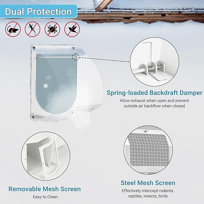 4 Inch Hooded Wall Vent with Screen, Damper, 8-1/4" Length Duct, 14 Gauge Steel Vent Covers for Wall, Wall Vent, alternate