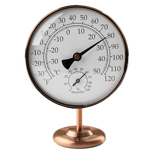 4-Inch Indoor Thermometer and Humidity Gauge, Room Analog Temperature and Humidity Monitor, Dual Scale Display, Brass Dial