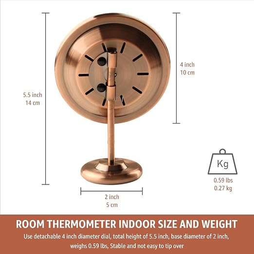 4-Inch Indoor Thermometer and Humidity Gauge, Room Analog Temperature and Humidity Monitor, Dual Scale Display, Brass Dial
