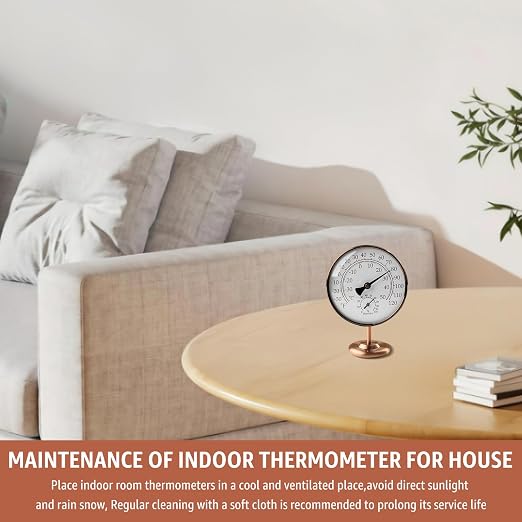 4-Inch Indoor Thermometer and Humidity Gauge, Room Analog Temperature and Humidity Monitor, Dual Scale Display, Brass Dial