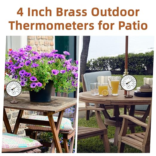 4 Inch Indoor Thermometer with Humidity Reading, Brass Indoor Temperature Gauge with Stand, Room Analog Temperature and