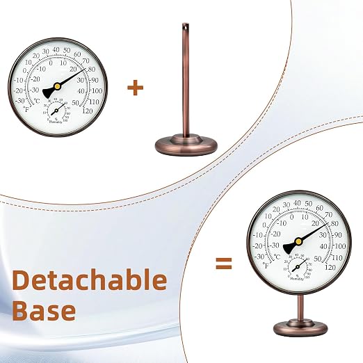 4 Inch Indoor Thermometer with Humidity Reading, Brass Indoor Temperature Gauge with Stand, Room Analog Temperature and