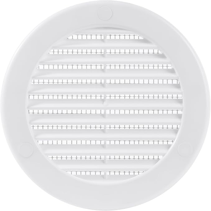 4" Inch Opening Diameter / White Round Vent External Grille with Protective Mesh - Lightweight Plastic Register
