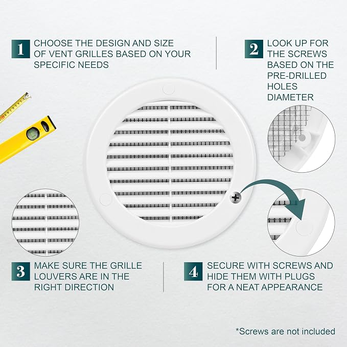 4" Inch Opening Diameter / White Round Vent External Grille with Protective Mesh - Lightweight Plastic Register, alternate