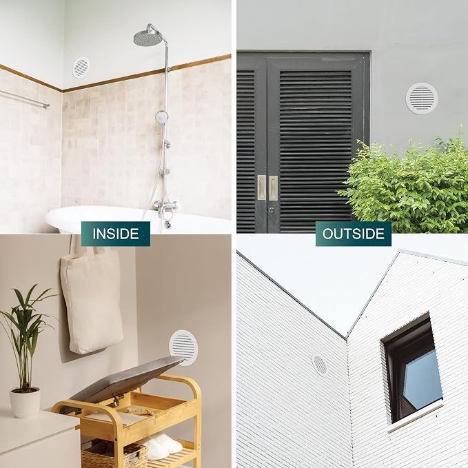 4" Inch Opening Diameter / White Round Vent External Grille with Protective Mesh - Lightweight Plastic Register, alternate