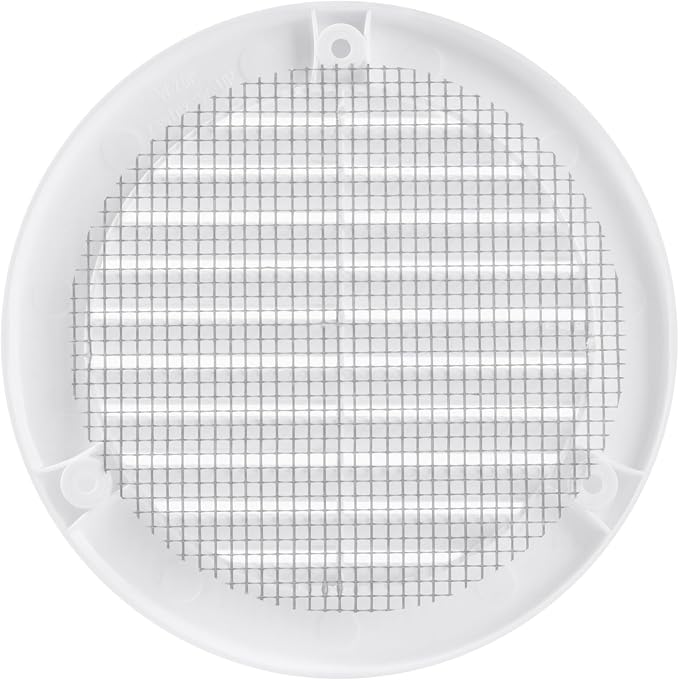 4" Inch Opening Diameter / White Round Vent External Grille with Protective Mesh - Lightweight Plastic Register, alternate