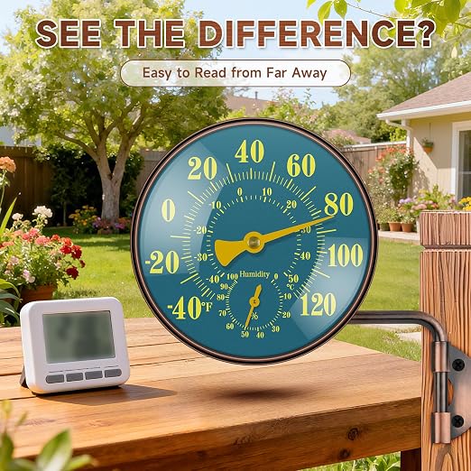 4 Inch Outdoor Thermometer Hygrometer, Brass Retro Patio Thermometer, Waterproof Temperature Gauge with Easy-to-Read Dial