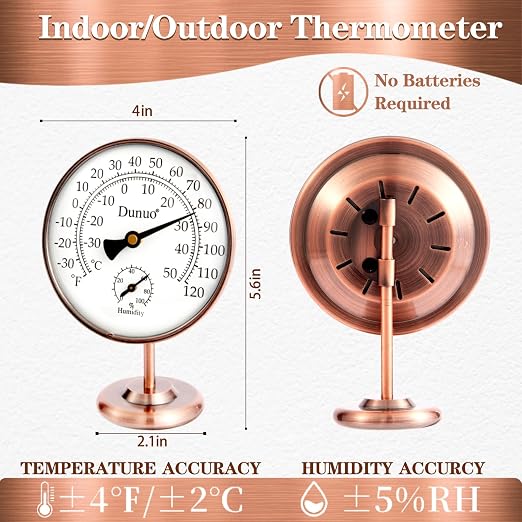 4-inch Outdoor Thermometer Hygrometer, Indoor Humidity Meter, Temperature Monitor Gauge for Home, Room, Office, Patio, House