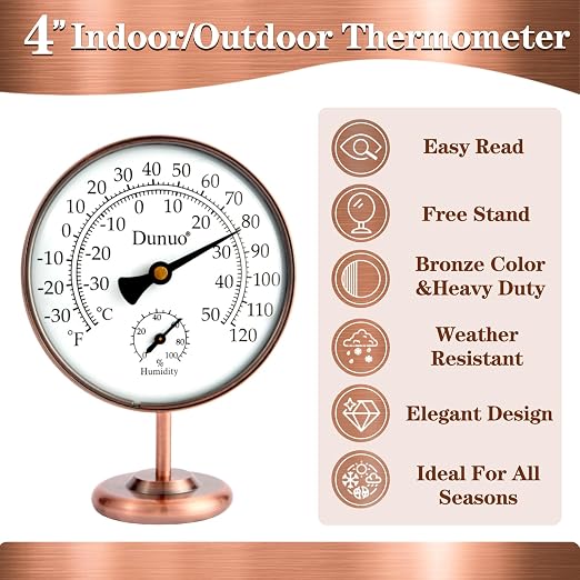 4-inch Outdoor Thermometer Hygrometer, Indoor Humidity Meter, Temperature Monitor Gauge for Home, Room, Office, Patio, House