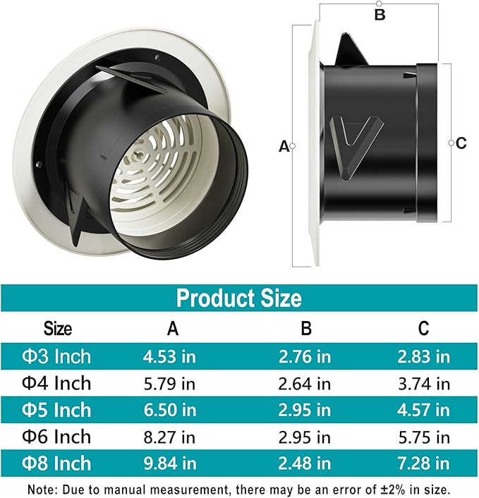 4 Inch Round Air Vent, Adjustable ABS Vent Cover, White Louver Grille Vent Fit for Bathroom, Office, Kitchen, Ventilation Use