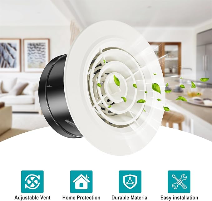 4 Inch Round Air Vent, Adjustable ABS Vent Cover, White Louver Grille Vent Fit for Bathroom, Office, Kitchen, Ventilation Use