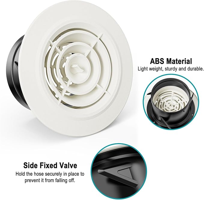 4 Inch Round Air Vent, Adjustable ABS Vent Cover, White Louver Grille Vent Fit for Bathroom, Office, Kitchen, Ventilation Use