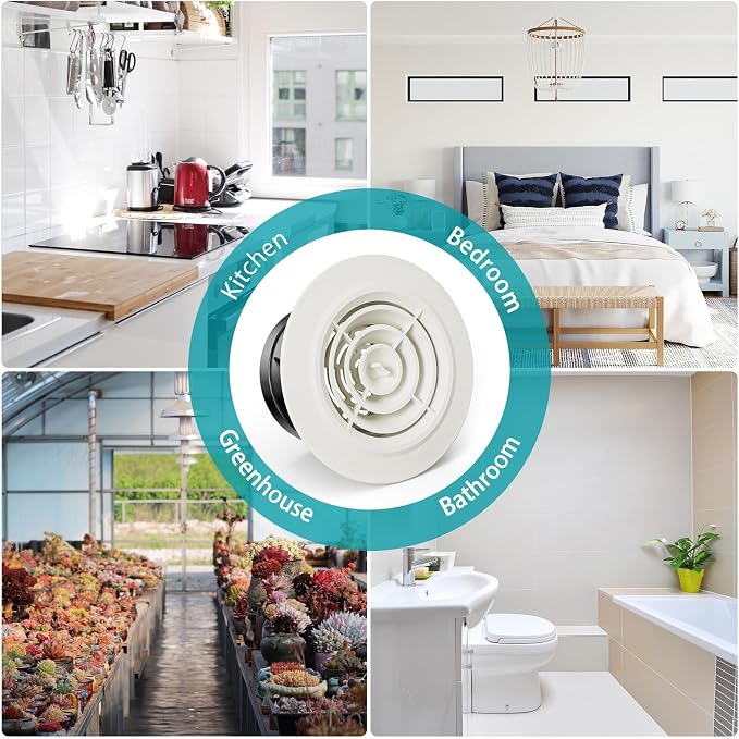 4 Inch Round Air Vent, Adjustable ABS Vent Cover, White Louver Grille Vent Fit for Bathroom, Office, Kitchen, Ventilation Use