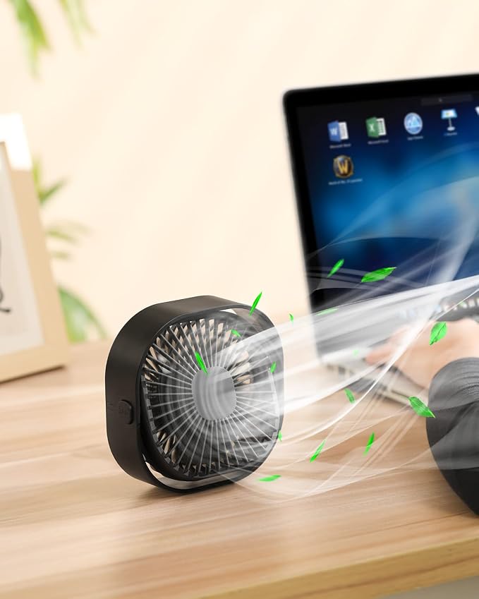 4 Inch Small USB Desk Fan, 3-Speed Portable & 360°Rotatable Mini Cooling Fan, USB-Powered Desktop Fan for Home Office Bedroom