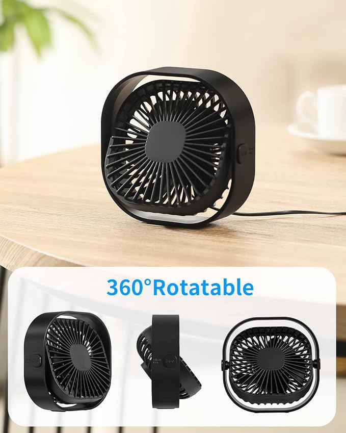4 Inch Small USB Desk Fan, 3-Speed Portable & 360°Rotatable Mini Cooling Fan, USB-Powered Desktop Fan for Home Office Bedroom