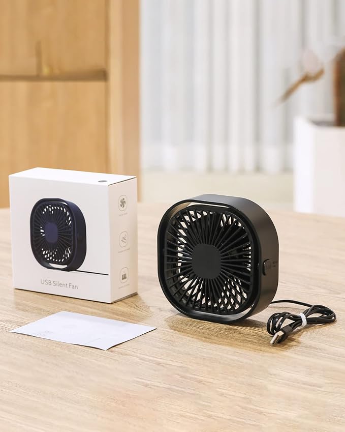 4 Inch Small USB Desk Fan, 3-Speed Portable & 360°Rotatable Mini Cooling Fan, USB-Powered Desktop Fan for Home Office Bedroom