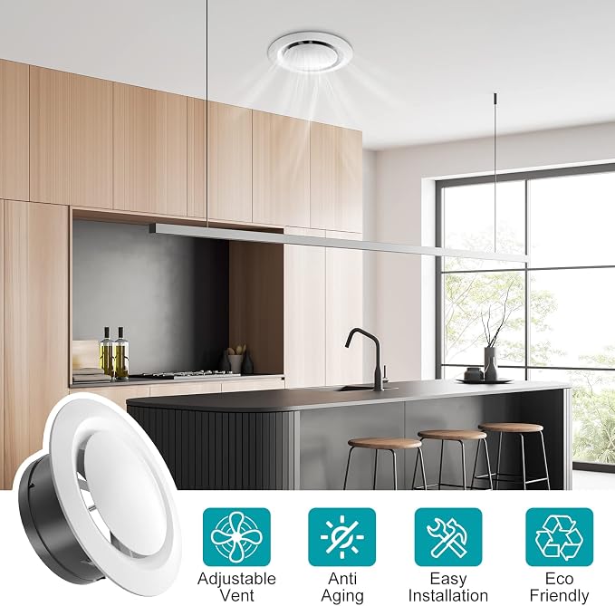 4 Inch Soffit Vent, Adjustable Air Vent Cover, ABS Round Ceiling Vent Covers for Living Room, Attic, Bathroom, alternate view