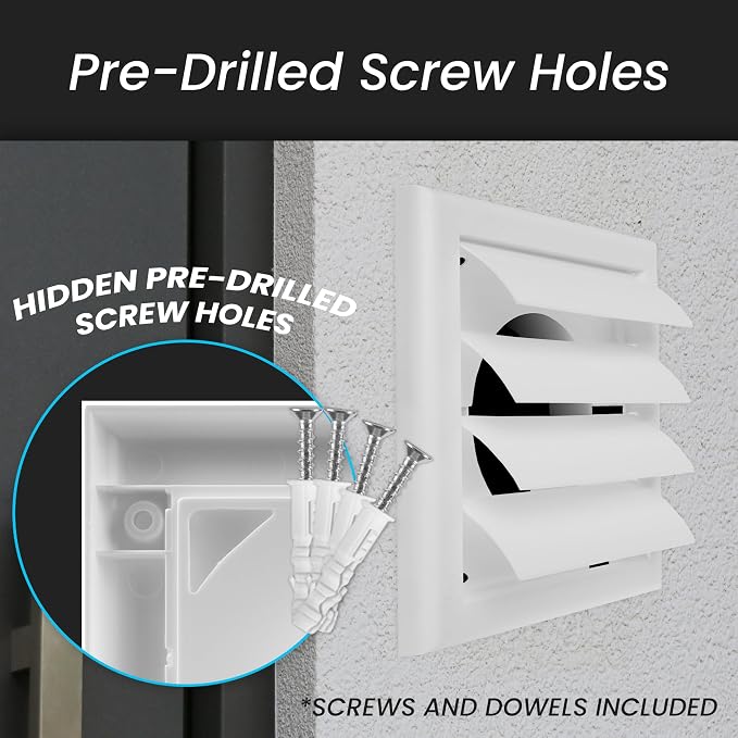 4 Inch Vent Cover - White Plastic Shutter Wall Vent Cover - Louvered Vent Cover for Outdoor - Hood Vent, Exhaust, alternate