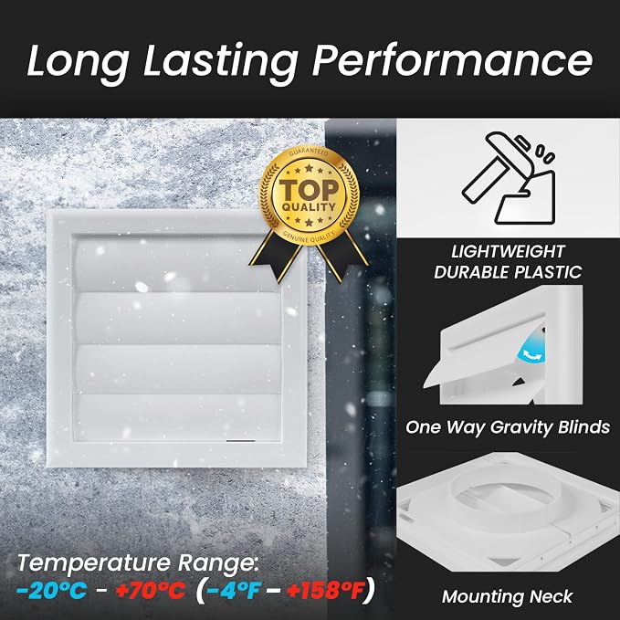 4 Inch Vent Cover - White Plastic Shutter Wall Vent Cover - Louvered Vent Cover for Outdoor - Hood Vent, Exhaust, alternate