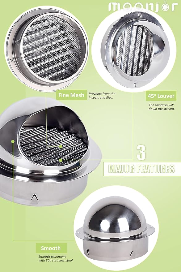 4 INCH Wall Air Vent Cover, Thicken 304 Stainless Steel Round Extractor Wall External Cover for Apartment, Villa, Flats