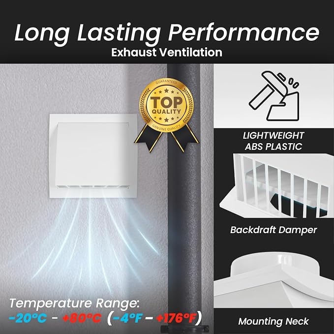 4 Inch White Dryer Vent Hood/Duct Cover for Walls or Ceiling/ABS Plastic Protection Hood With Rain Cover and, alternate view