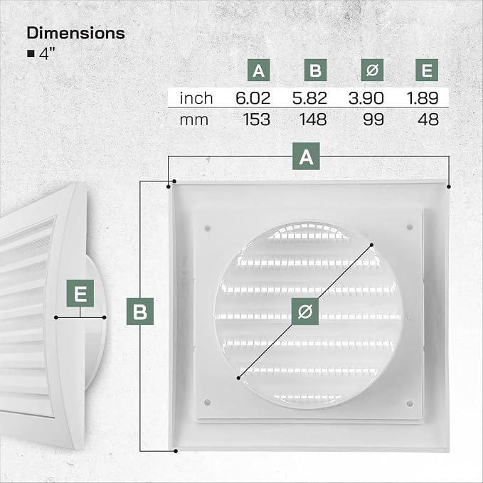 4'' Inch White Pack of 10 Air Vent Cover Dryer Vents and Bathroom Exhaust Vents Pipe, Louvered Dryer Vent Cover - Exhaust