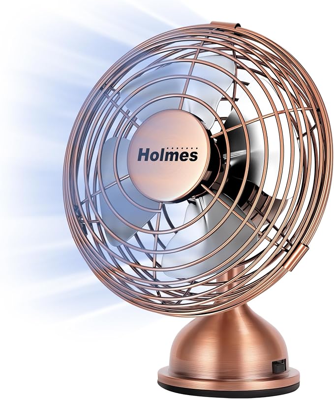 4" Mini Heritage Desk Fan, USB-Powered, Single Speed, 4 Blades, Adjustable 100° Head Tilt, Metal Construction, Ideal for