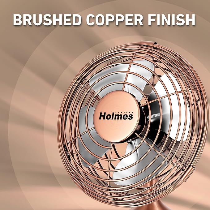 4" Mini Heritage Desk Fan, USB-Powered, Single Speed, 4 Blades, Adjustable 100° Head Tilt, Metal Construction, Ideal for
