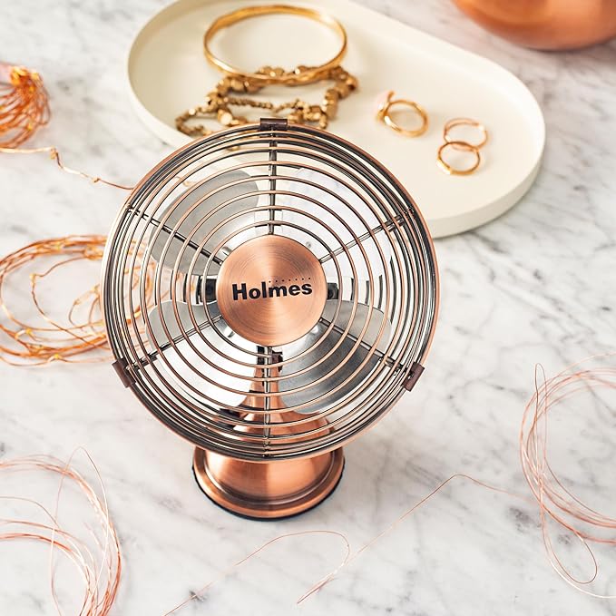 4" Mini Heritage Desk Fan, USB-Powered, Single Speed, 4 Blades, Adjustable 100° Head Tilt, Metal Construction, Ideal for