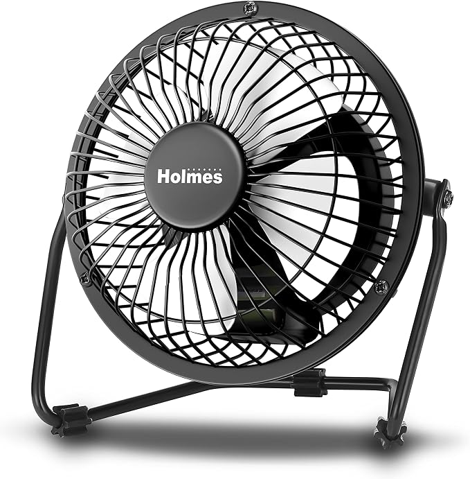 4" Mini High-Velocity Personal Desk Fan, 4 Blades, Adjustable 360° Head Tilt, Durable Metal Construction, Single Speed, Ideal