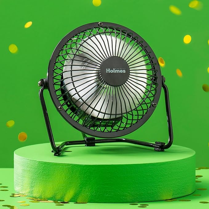 4" Mini High-Velocity Personal Desk Fan, 4 Blades, Adjustable 360° Head Tilt, Durable Metal Construction, Single Speed, Ideal