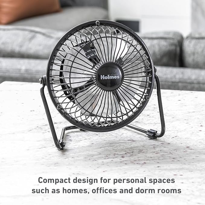 4" Mini High-Velocity Personal Desk Fan, 4 Blades, Adjustable 360° Head Tilt, Durable Metal Construction, Single Speed, Ideal