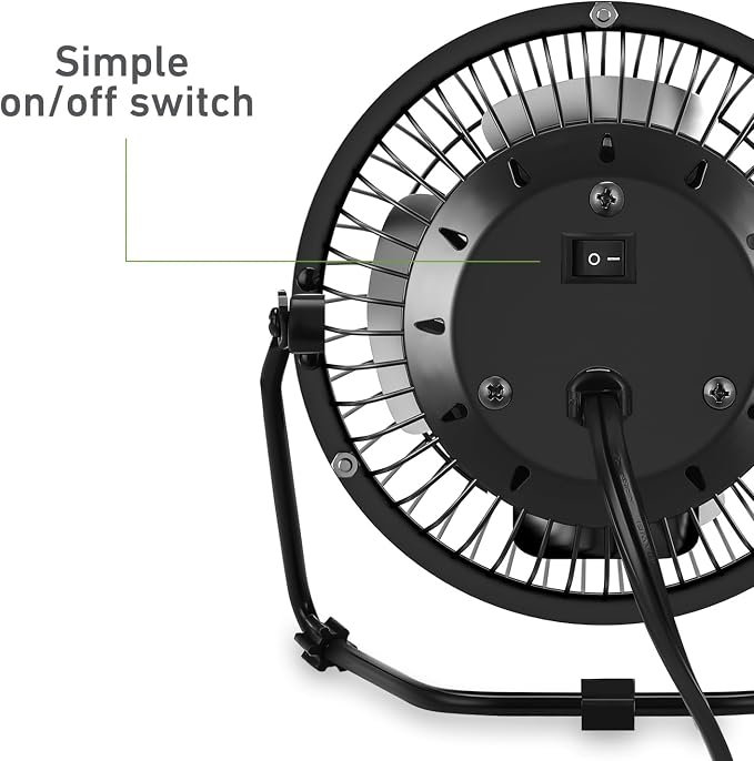 4" Mini High-Velocity Personal Desk Fan, 4 Blades, Adjustable 360° Head Tilt, Durable Metal Construction, Single Speed, Ideal