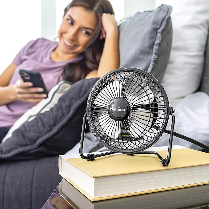 4" Mini High-Velocity Personal Desk Fan, 4 Blades, Adjustable 360° Head Tilt, Durable Metal Construction, Single Speed, Ideal