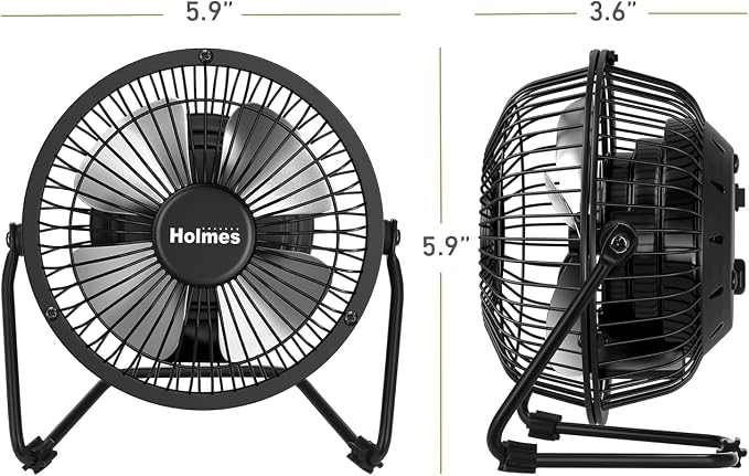 4" Mini High-Velocity Personal Desk Fan, 4 Blades, Adjustable 360° Head Tilt, Durable Metal Construction, Single Speed, Ideal