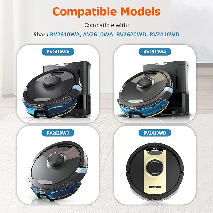 4 Mop Pads Replacement Parts for Shark RV2610WA, AV2610WA, RV2620WD, RV2410WD AI Ultra 2-in-1 Robot Vacuum and Mop