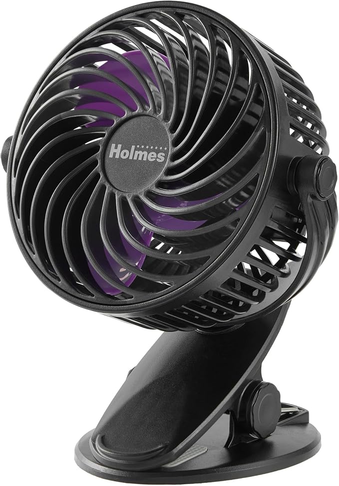 4” On-The-Go Personal Fan with Clip – 3 Speeds, 360° Rotation, Rechargeable Battery, USB-C Charging, Compact, Black with