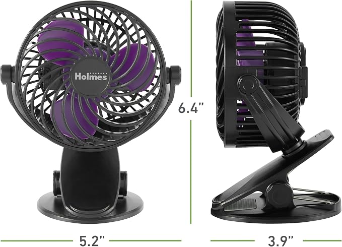 4” On-The-Go Personal Fan with Clip – 3 Speeds, 360° Rotation, Rechargeable Battery, USB-C Charging, Compact, Black with