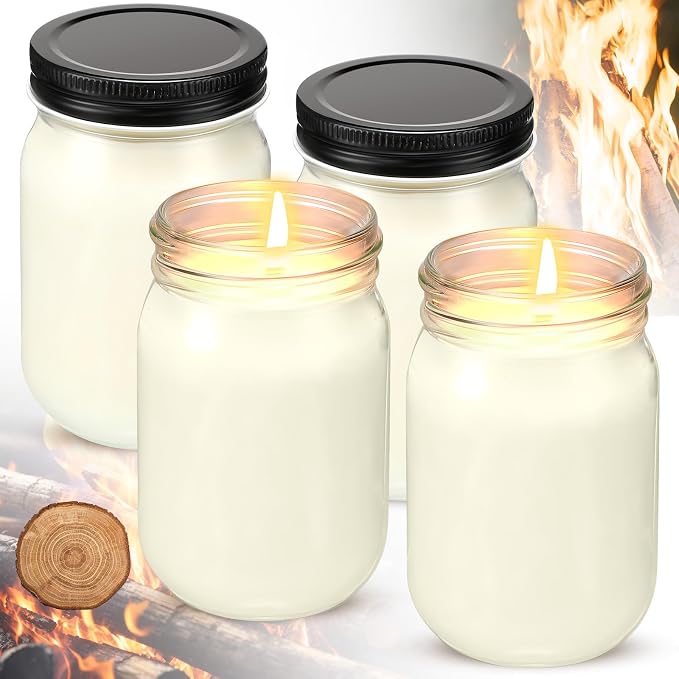 4 Pack 12 oz Mason Jar Soy Candle with Essential Oils Scented Soy Wax Candles up to 60 Hours Burn Time Gift for Easter Home