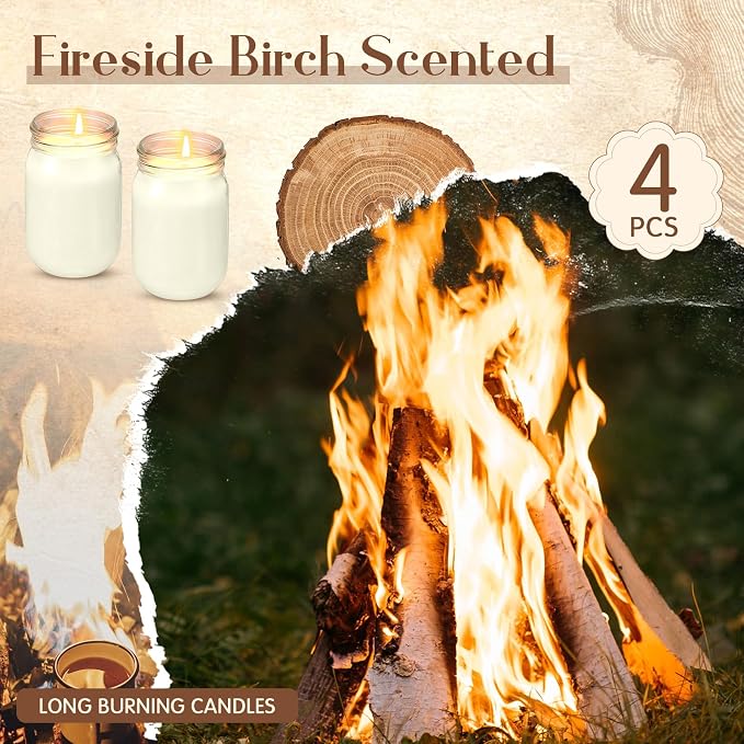 4 Pack 12 oz Mason Jar Soy Candle with Essential Oils Scented Soy Wax Candles up to 60 Hours Burn Time Gift for Easter Home