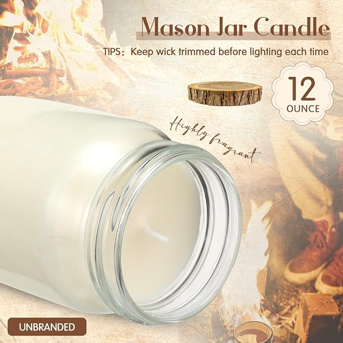 4 Pack 12 oz Mason Jar Soy Candle with Essential Oils Scented Soy Wax Candles up to 60 Hours Burn Time Gift for Easter Home