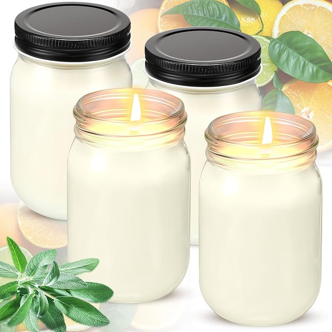 4 Pack 12 oz Mason Jar Soy Candle with Essential Oils Scented Soy Wax Candles up to 60 Hours Burn Time Gift for Easter Home