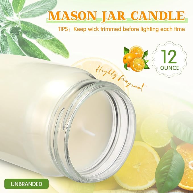 4 Pack 12 oz Mason Jar Soy Candle with Essential Oils Scented Soy Wax Candles up to 60 Hours Burn Time Gift for Easter Home