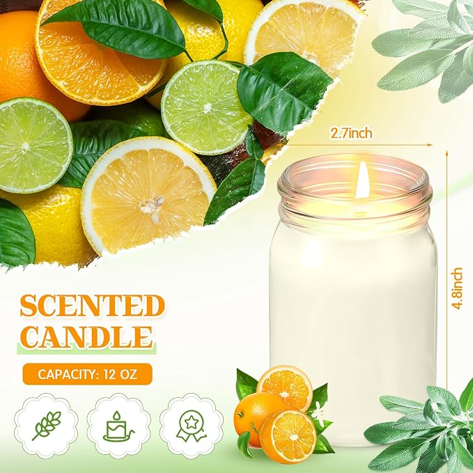 4 Pack 12 oz Mason Jar Soy Candle with Essential Oils Scented Soy Wax Candles up to 60 Hours Burn Time Gift for Easter Home