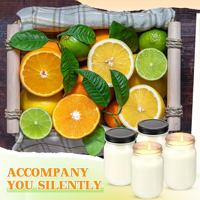 4 Pack 12 oz Mason Jar Soy Candle with Essential Oils Scented Soy Wax Candles up to 60 Hours Burn Time Gift for Easter Home