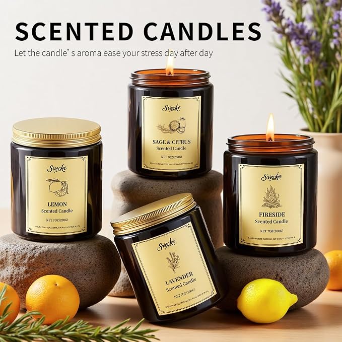 4 Pack 28oz Scented Candles, Soy Wax Jar Candles, Coconut Vanilla, Cedar, Lemon, Lavender, Scented Candles for Home, Fall
