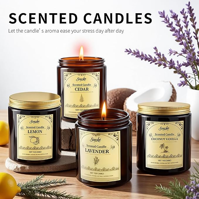 4 Pack 28oz Scented Candles, Soy Wax Jar Candles, Lemon, Lavender, Sage & Citrus, Fireside, Scented Candles for Home, Fall