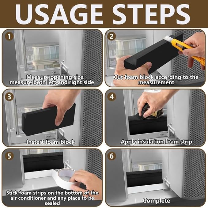 4 Pack Air Conditioner Foam Block, Window AC Side Foam Block Kit with Foam Strip and Tape, Insulated Foam Panel for U-Shaped