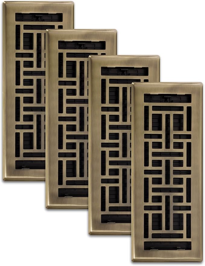 (4-Pack) AJH412-A Oriental Floor Register, 4x12 Inches, Antique Brass Finish, product image